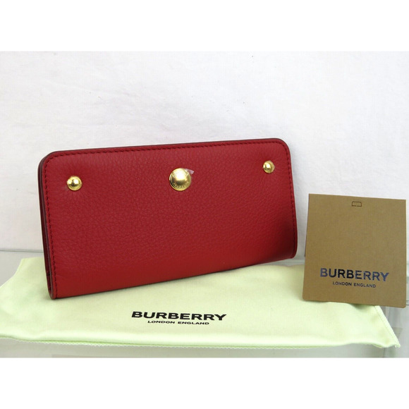 $530 BURBERRY ROWE RED LEATHER LOGO FOLDING BILL SNAP CLUTCH CONTINENTAL WALLET - Picture 1 of 14